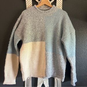 Very J Color block Sweater Womens L Beige/blue/gray Grandmacore Coastal